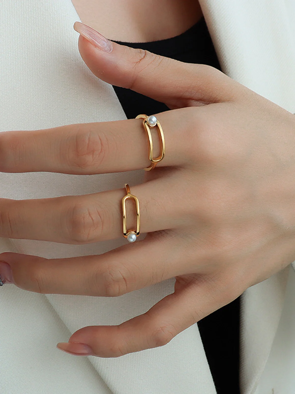 1pc Golden Imitation Pearl Ring - Image 3