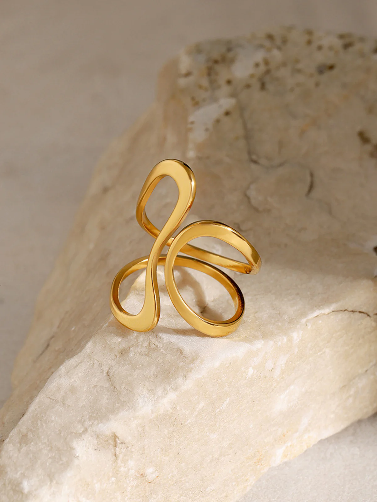 1pc Irregular Golden Whirl Open Ring - Image 2