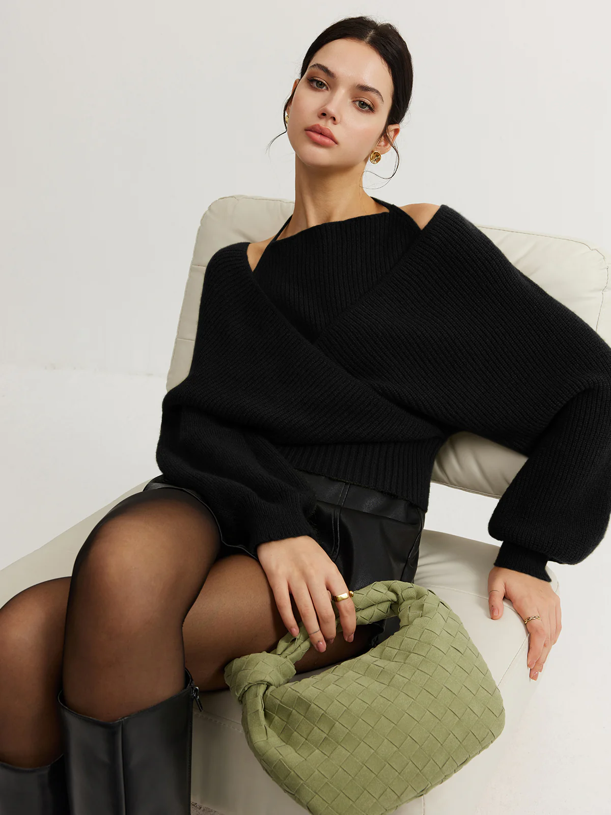 2 in 1 Bat Sleeve Halter Knit Top - Image 10