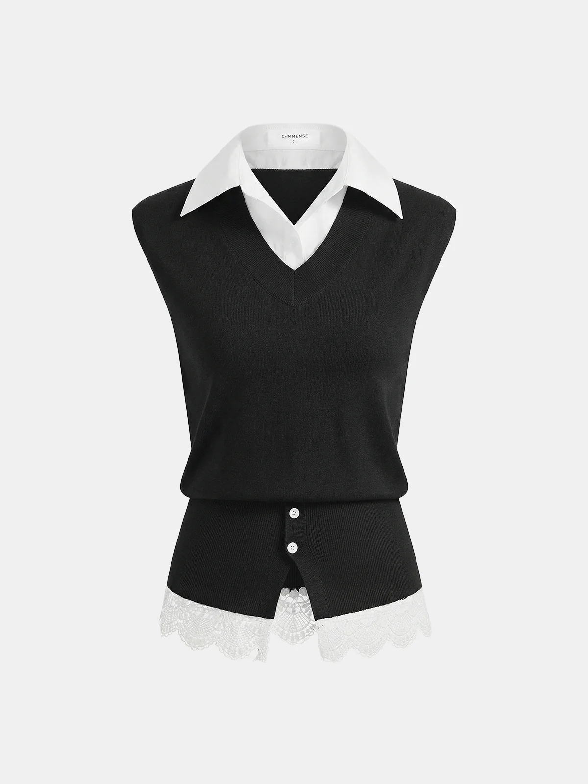 2 in 1 Collared Lace Hem Knit Vest - Image 5