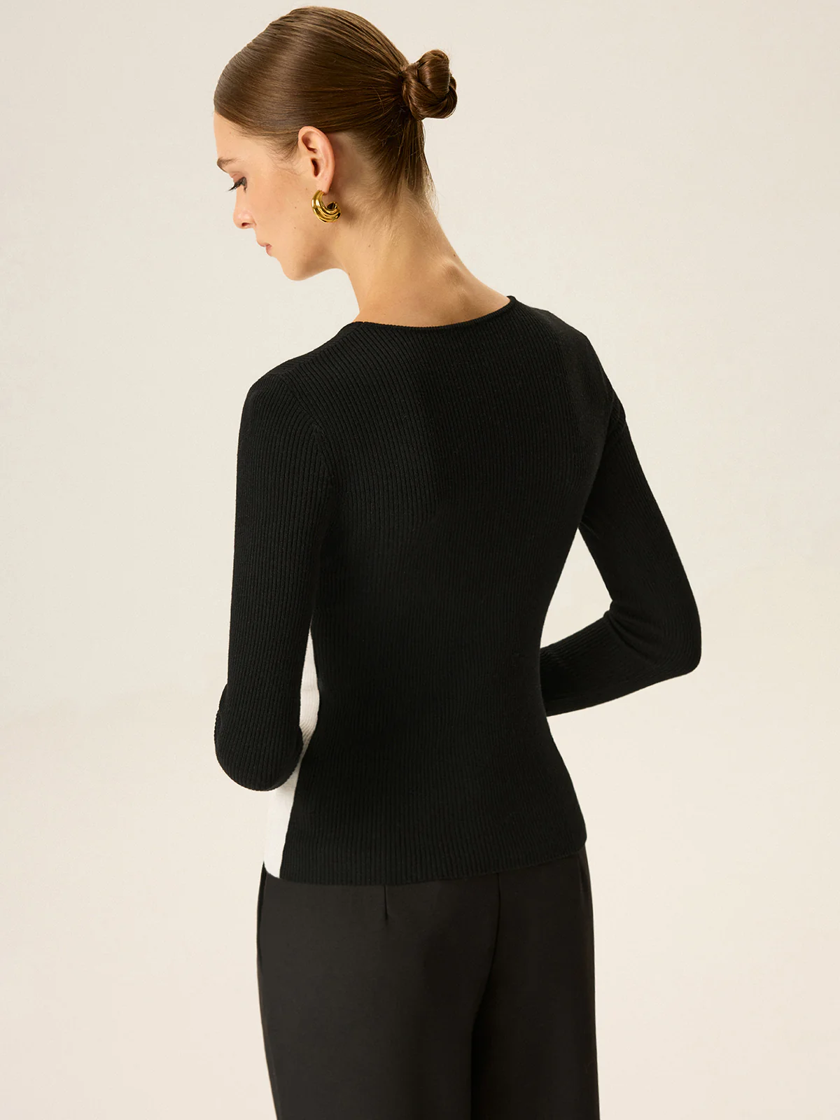 2 in 1 Color-Block Asymmetric Ribbed Knit Top - Image 5