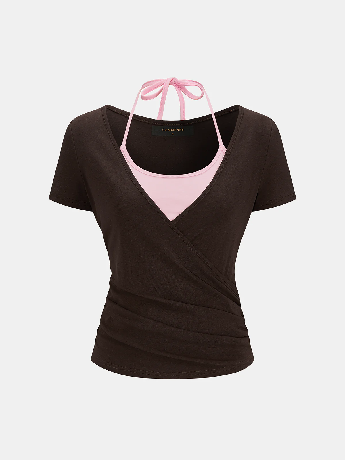 2 in 1 Color Block Halter Ruched Top - Image 2