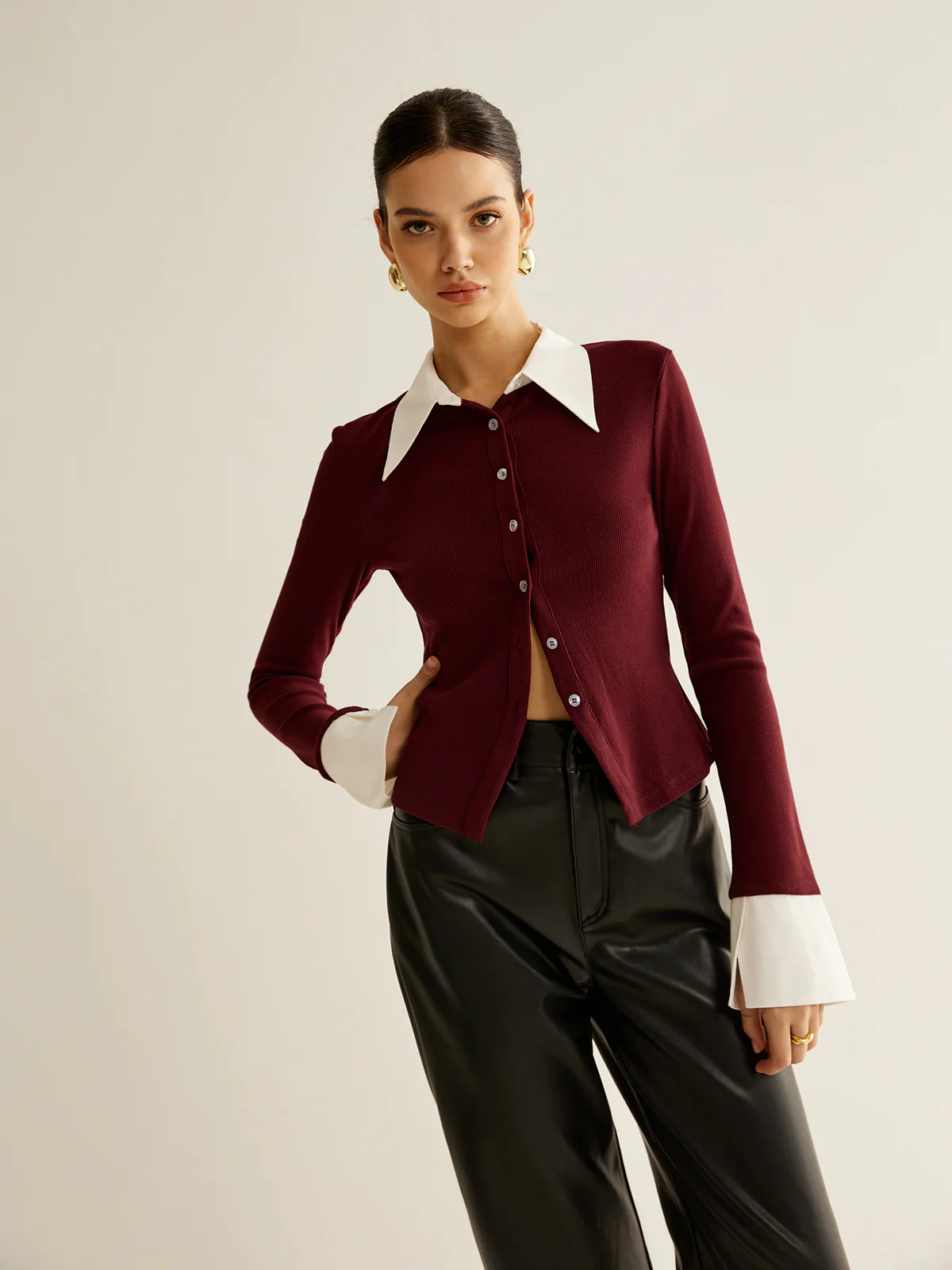 2 in 1 Contrast Binding Button Shirt - Image 4