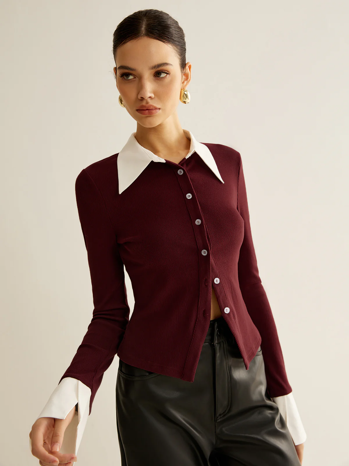 2 in 1 Contrast Binding Button Shirt - Image 5