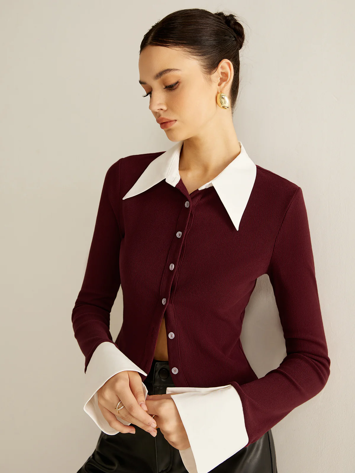 2 in 1 Contrast Binding Button Shirt - Image 6