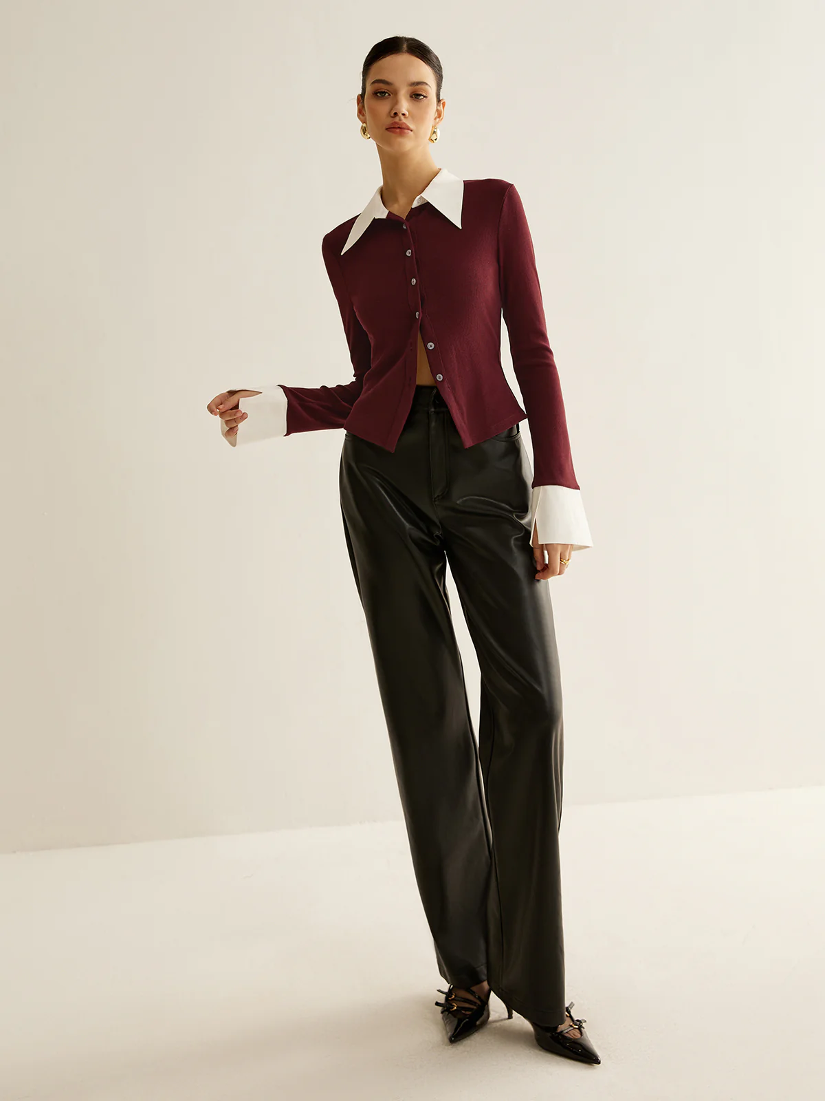 2 in 1 Contrast Binding Button Shirt - Image 7