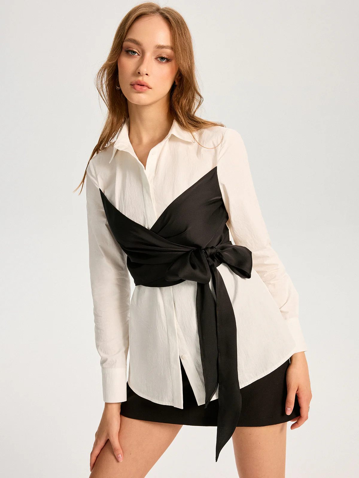 2 in 1 Cotton-Blend Shirt with Belt - Image 5