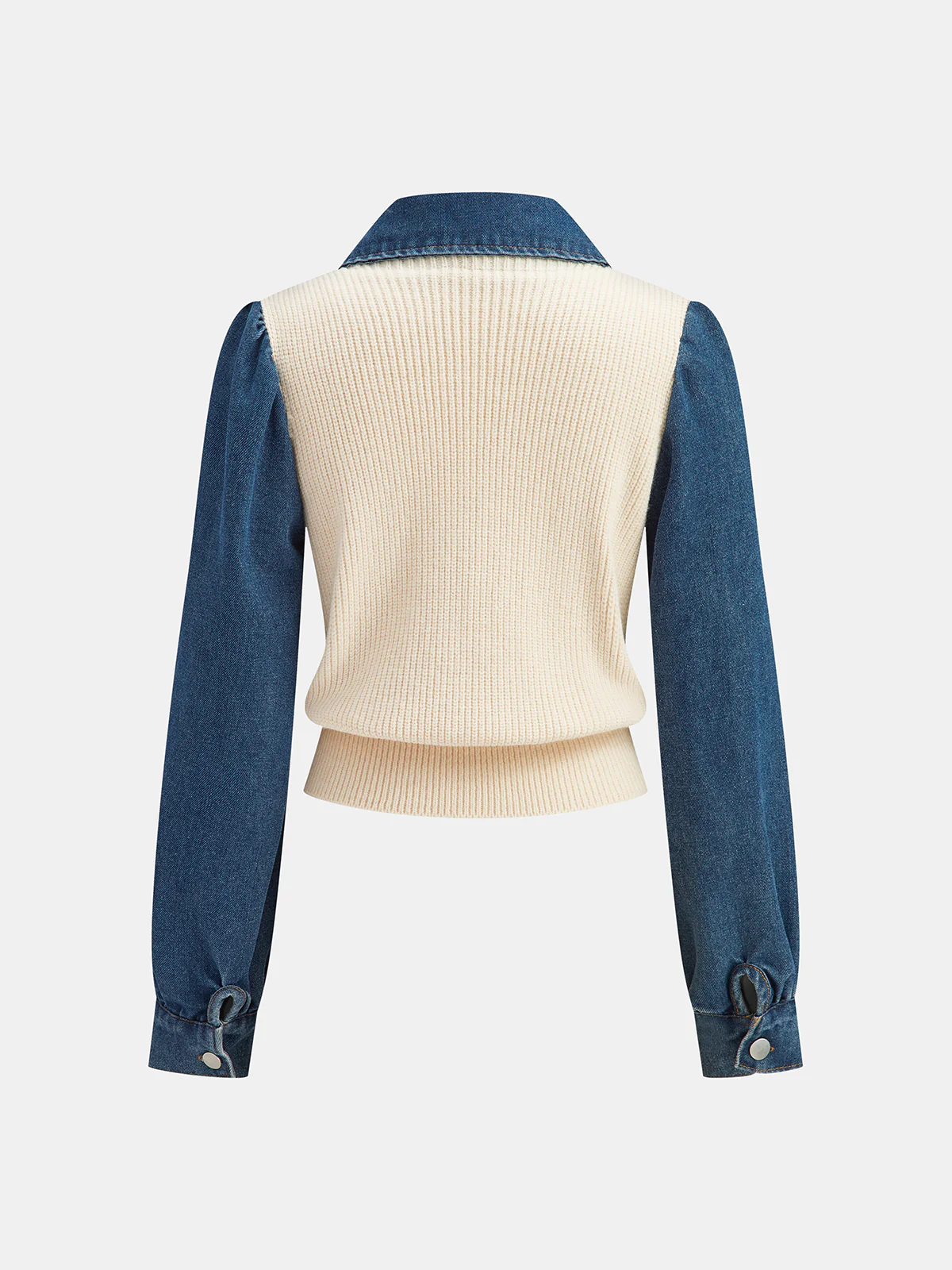 2 in 1 Denim Paneled Knit Top - Image 2