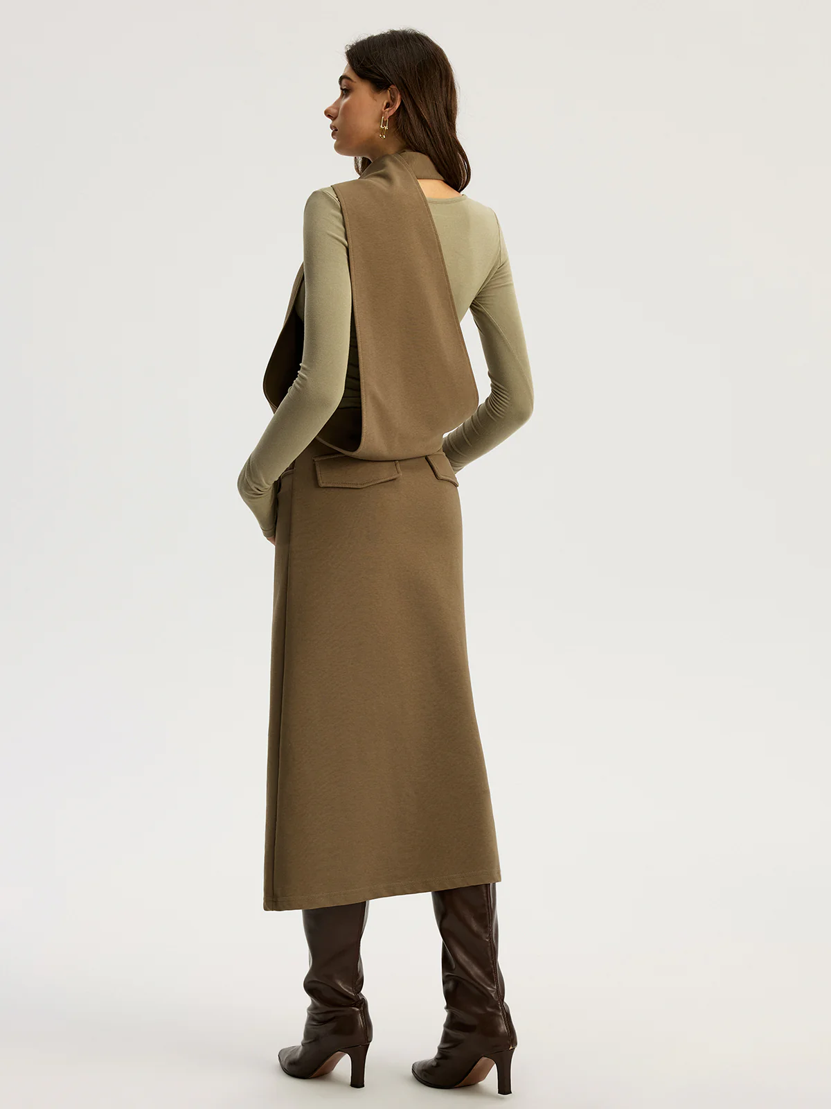 2 in 1 Long Sleeve Halter Neck Belted Maxi Dress - Image 6