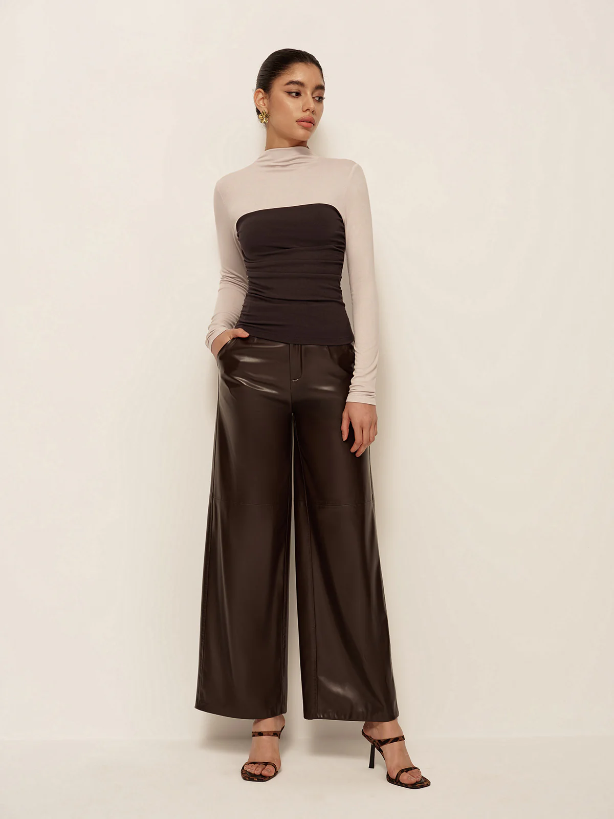 2 in 1 Mock Neck Color Block Jersey Top - Image 4