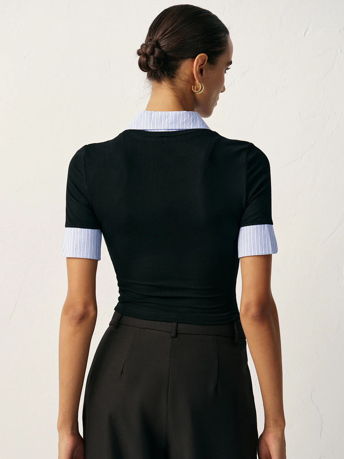 2 in 1 Paneled Collar And Cuffs Fitted T-Shirt - Image 6