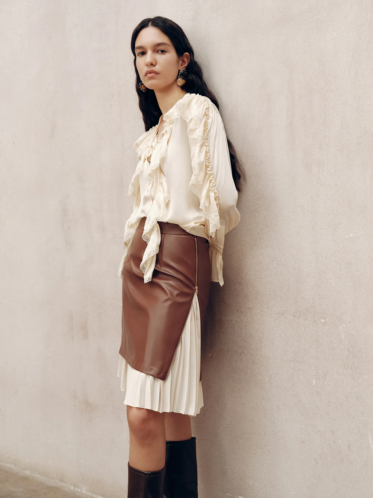2 in 1 Pleated Zip PU Mini Skirt - Image 2