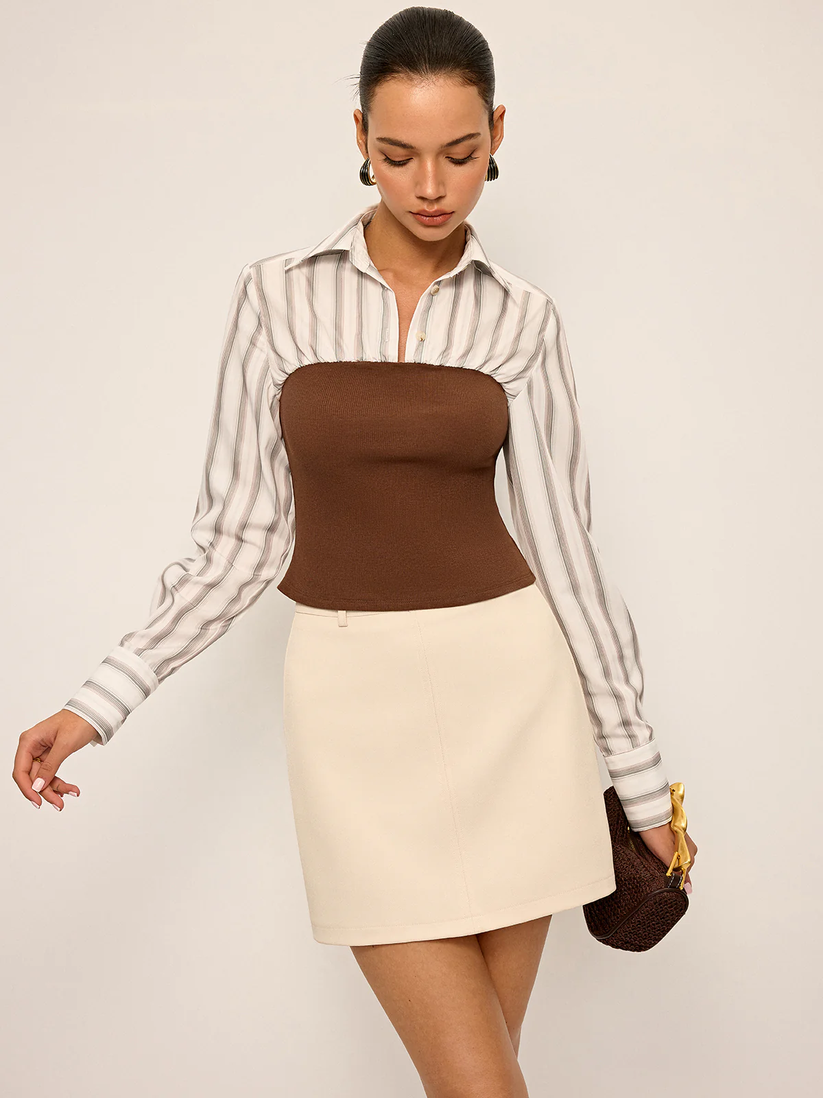 2 in 1 Ribbed Knit and Striped Contrast Shirt - Image 2