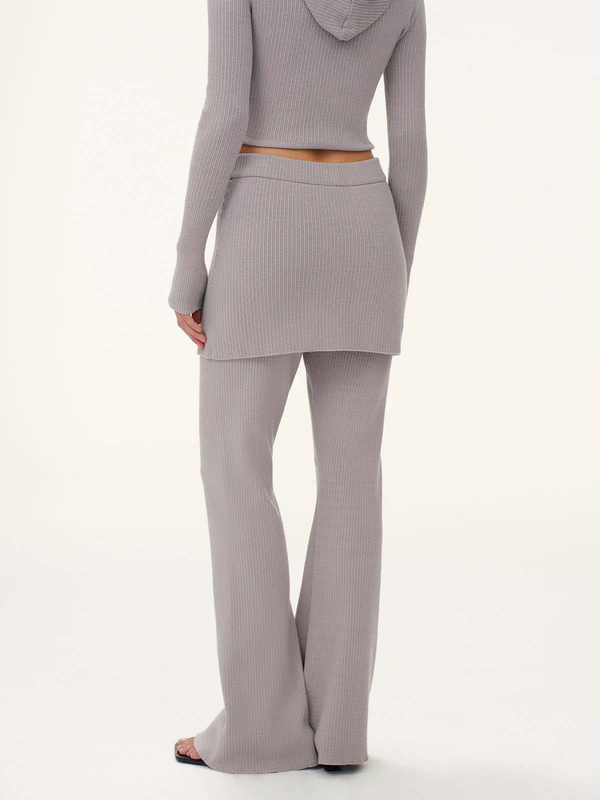 2 in 1 Ribbed Knit Layered Flared Pants - Image 5