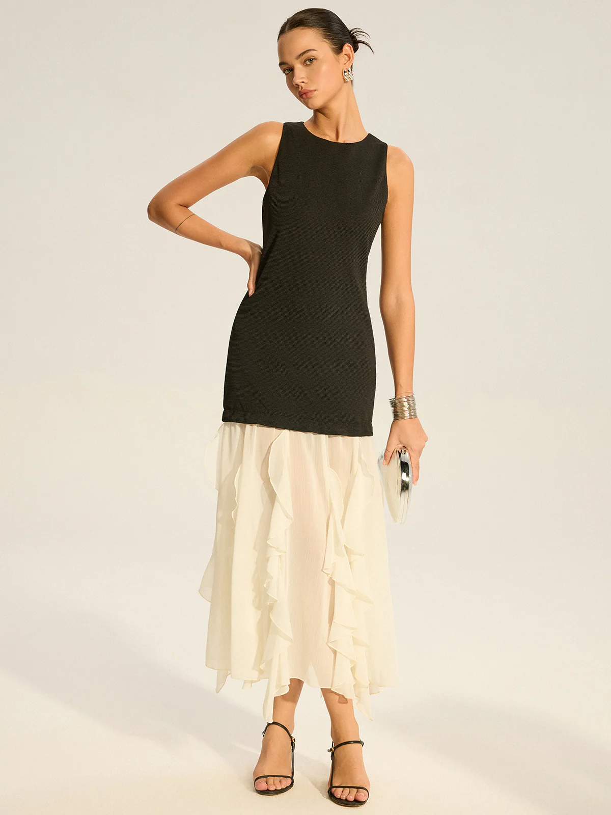 2 in 1 Semi-Sheer Ruffled Hem Maxi Dress - Image 2