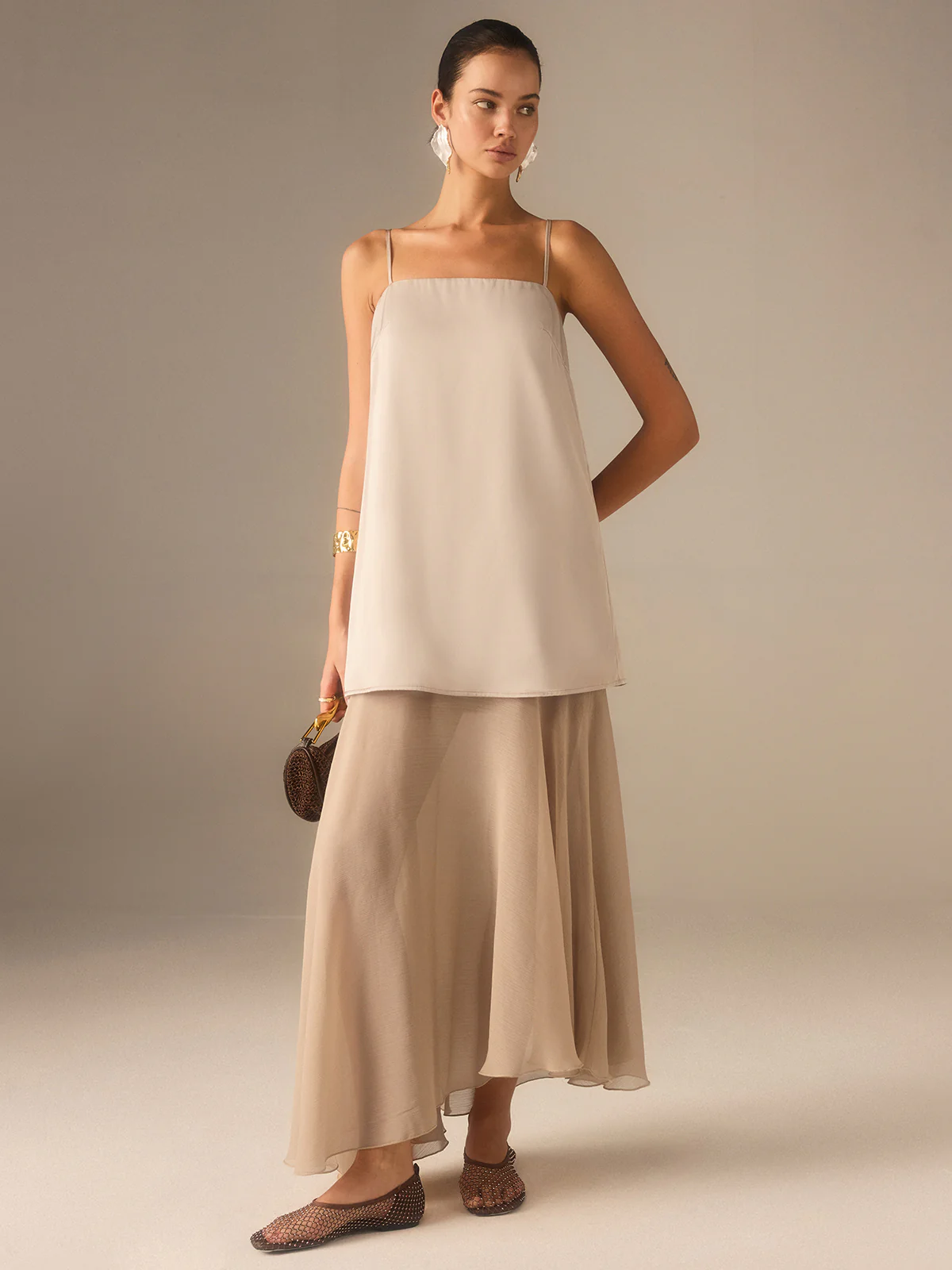2 in 1 Semi-Sheer Chiffon Cami Maxi Dress