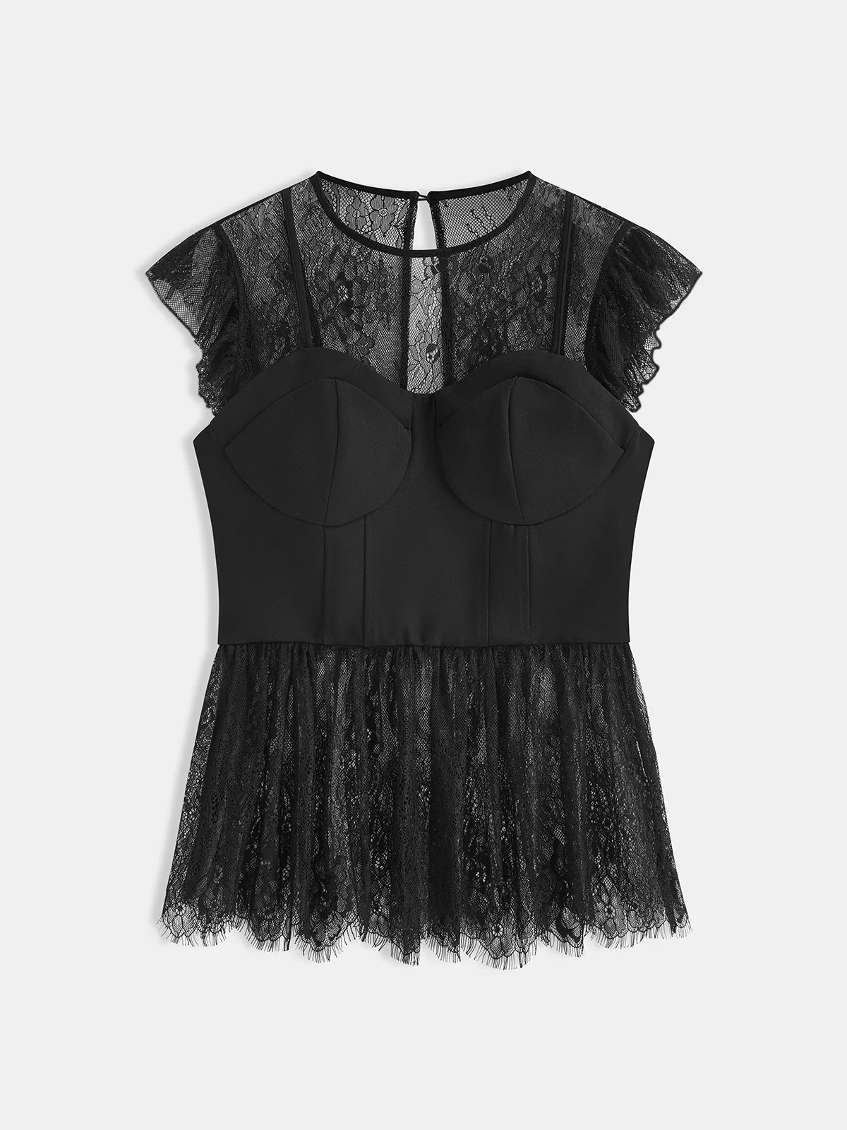 2 in 1 Semi-Sheer Lace Panel Blouse - Image 2