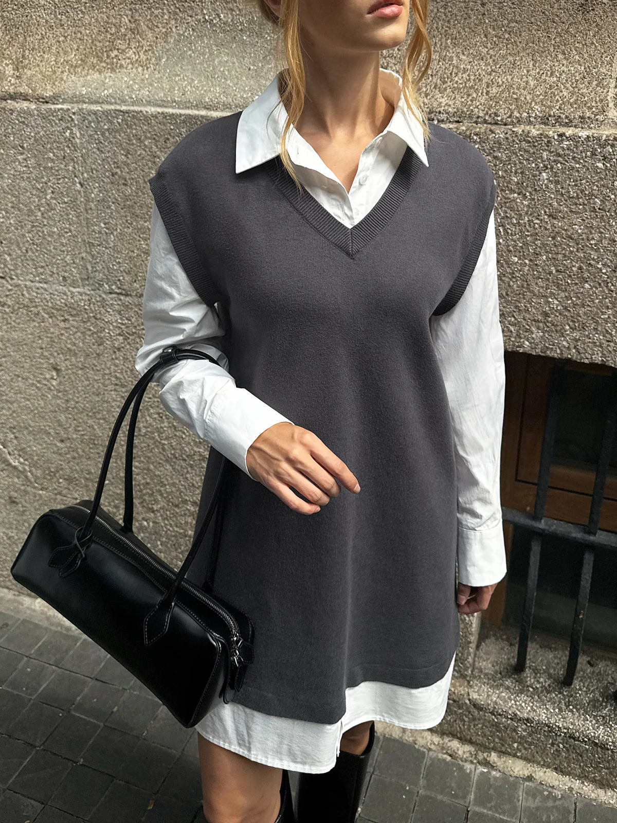 2 in 1 Shirt Paneled Knit Mini Dress - Image 3