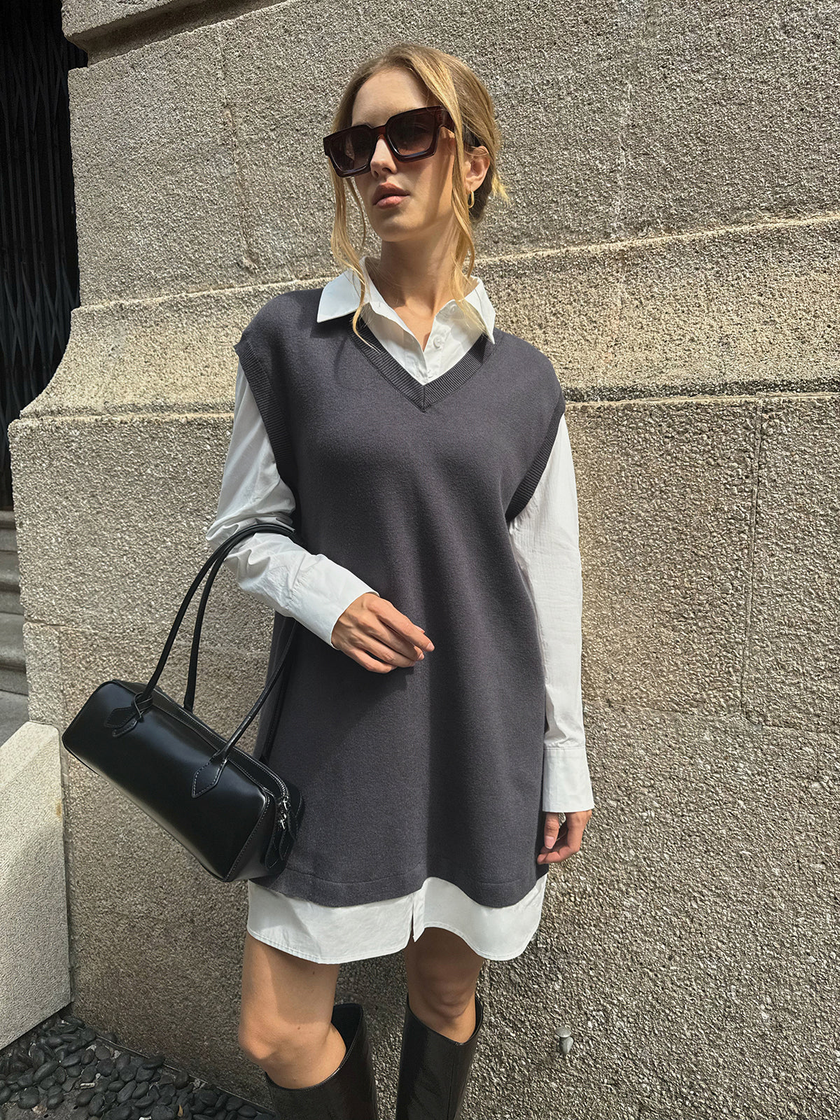 2 in 1 Shirt Paneled Knit Mini Dress - Image 5