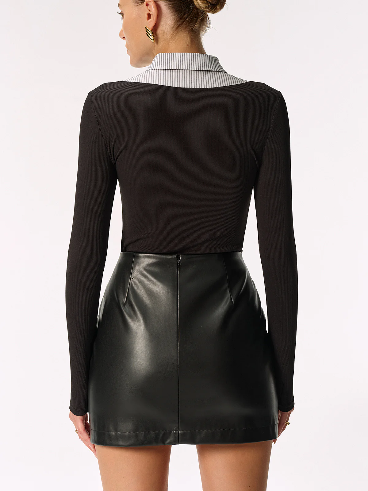 2 in 1 Striped Collar Lace Trim Shirt without Belt - Image 7