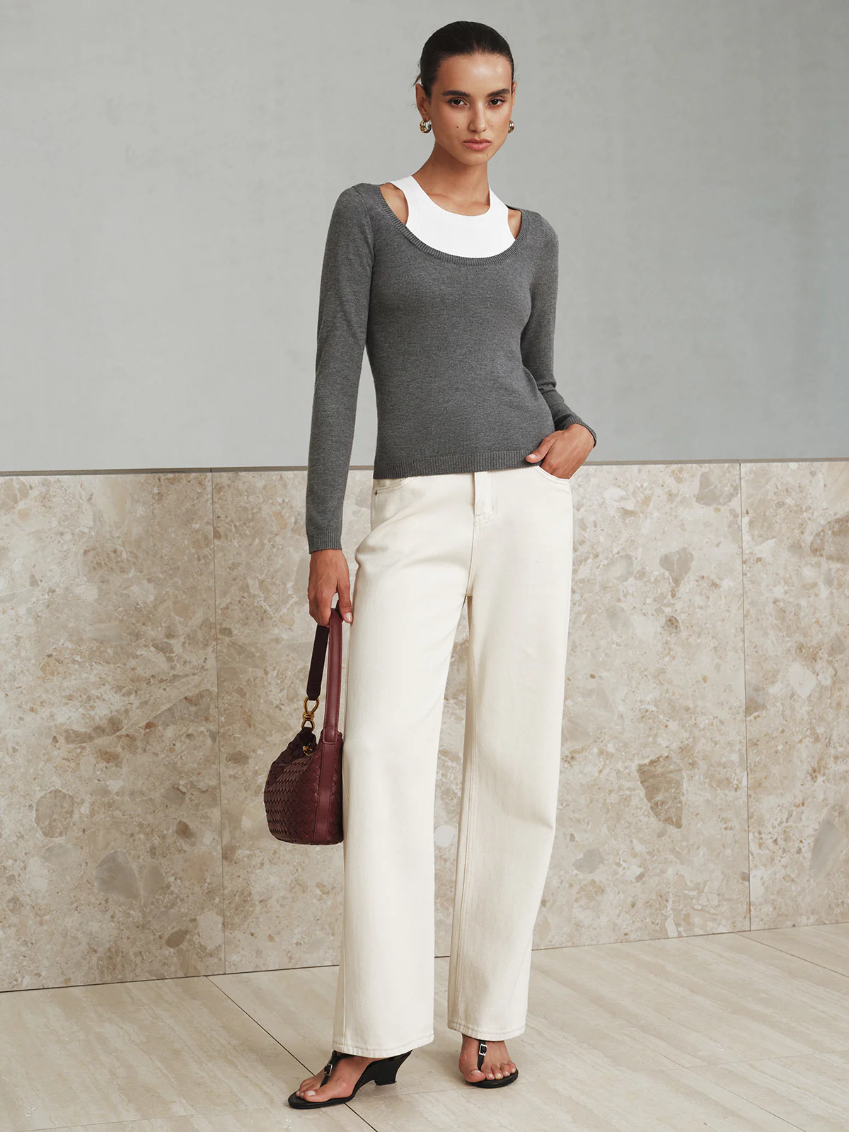 2 in 1 Wool-Blend Layered Cut-Out Knit Top - Image 2