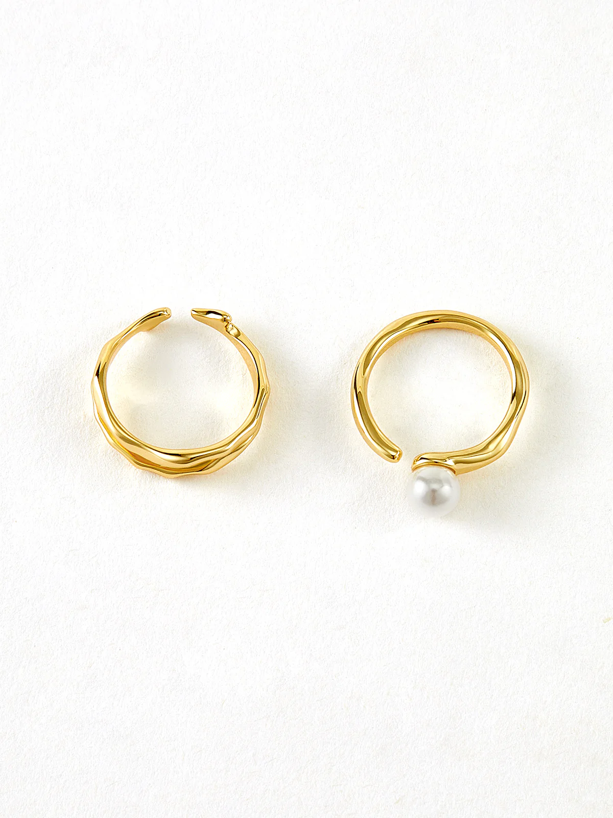 2pcs Golden Wavy Pearl Open Ring - Image 2