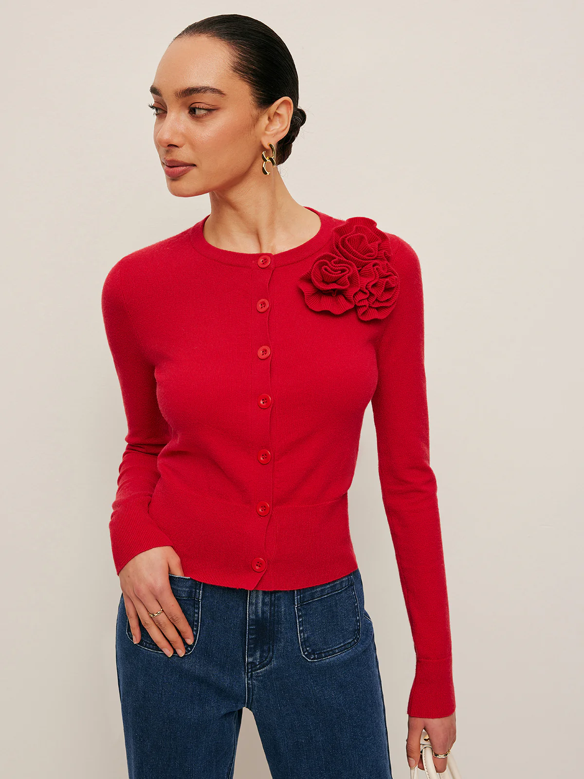 3D Floral Accent Cardigan - Image 3