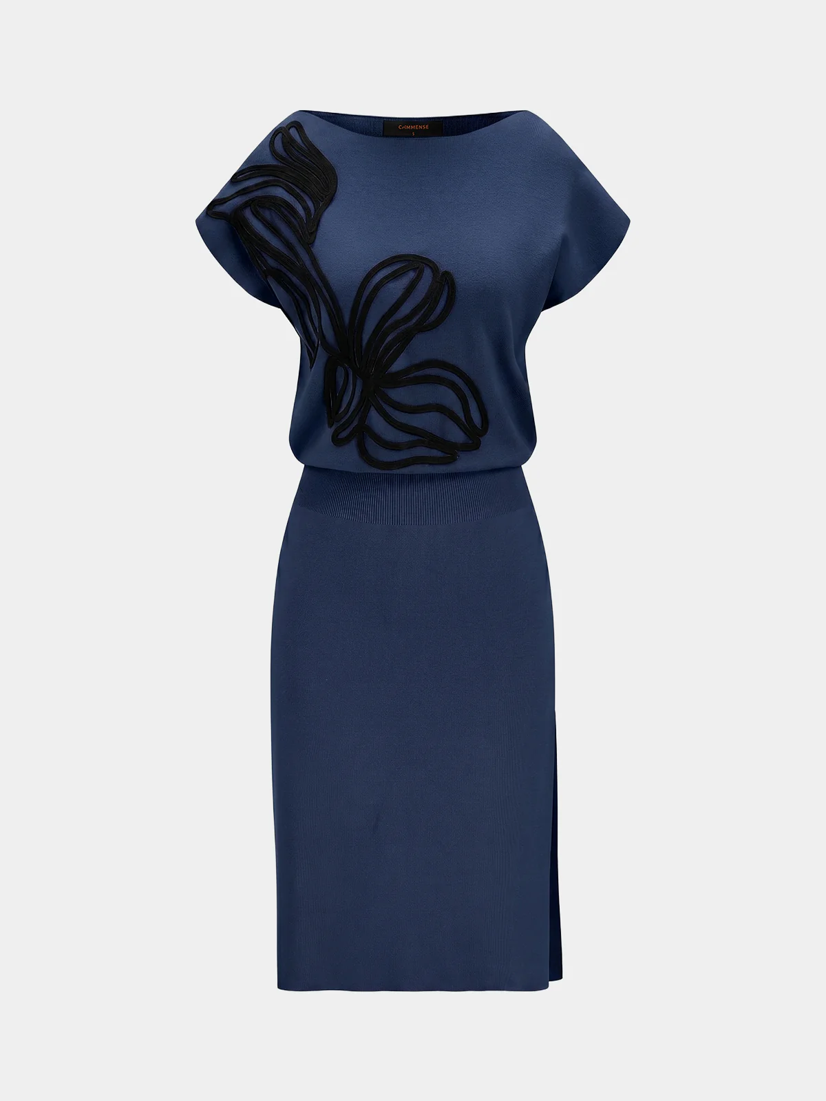 3D Floral Applique Short Sleeve Knit Dress - Image 5