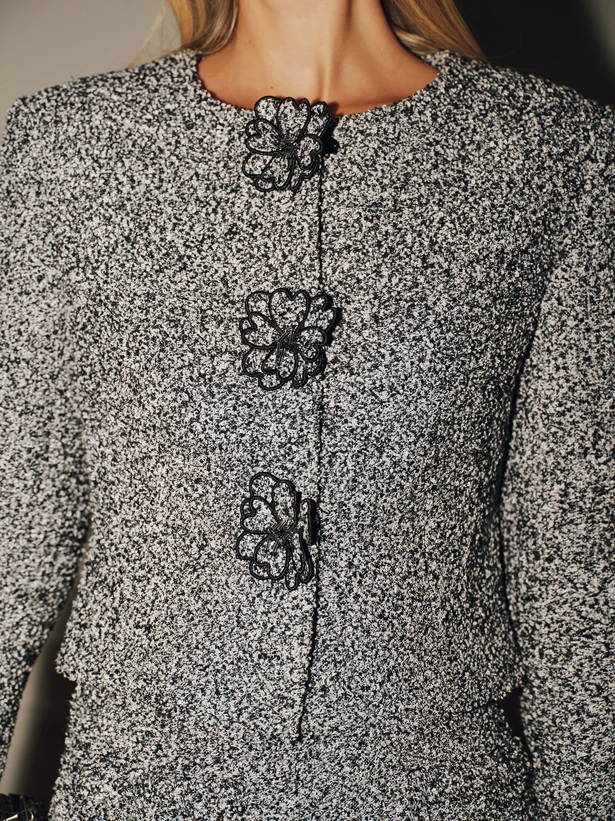 3D Floral Detail Tweed Blazer - Image 2