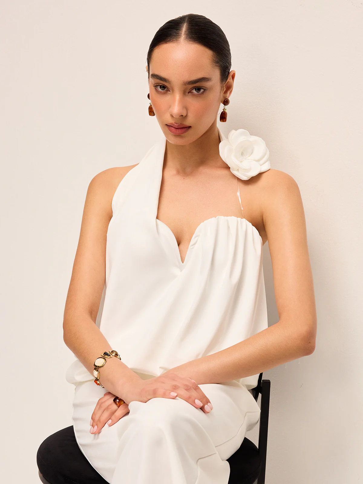 3D Floral Embellished Halter Top