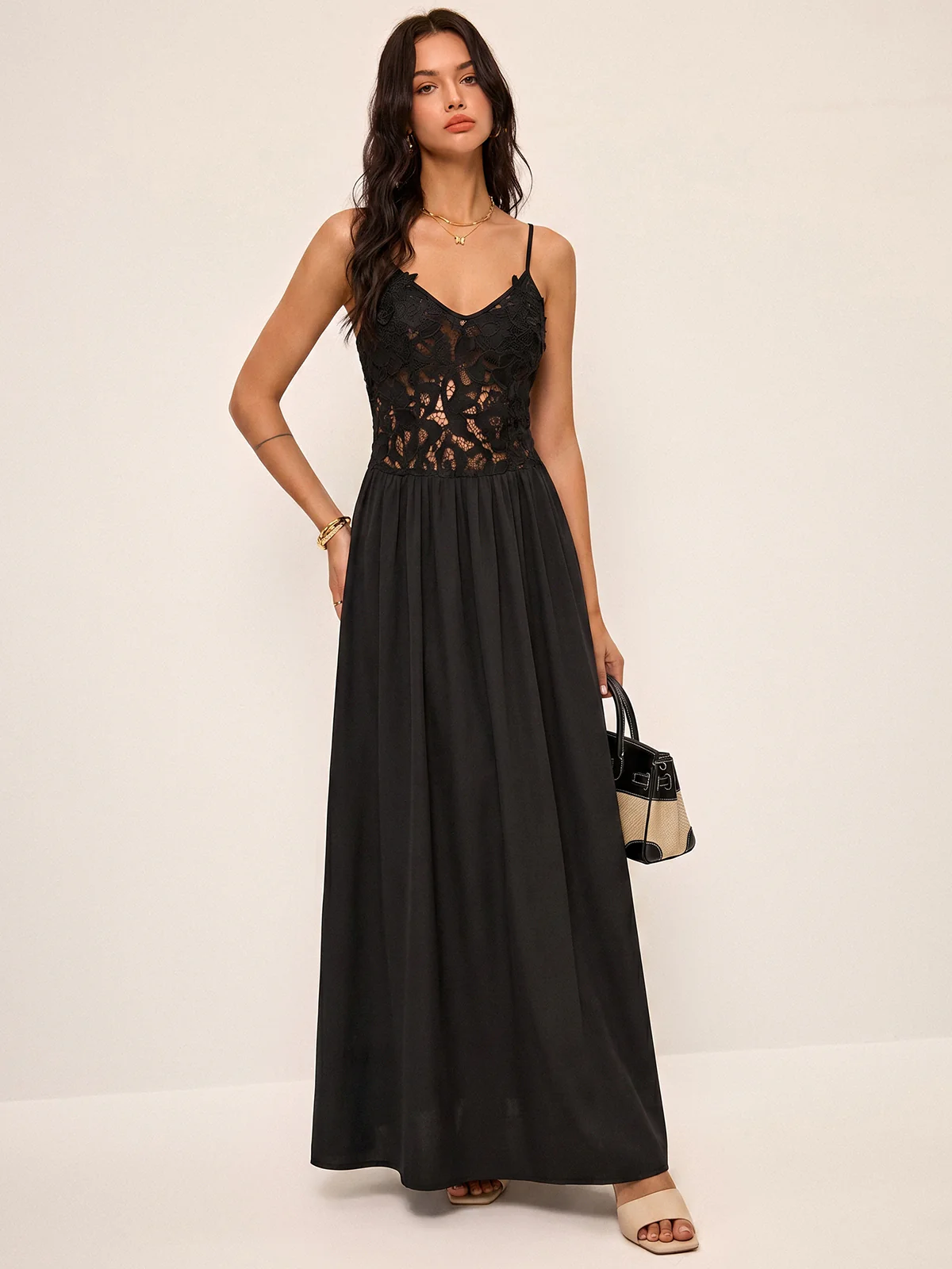 3D Floral Lace Cami Maxi Dress