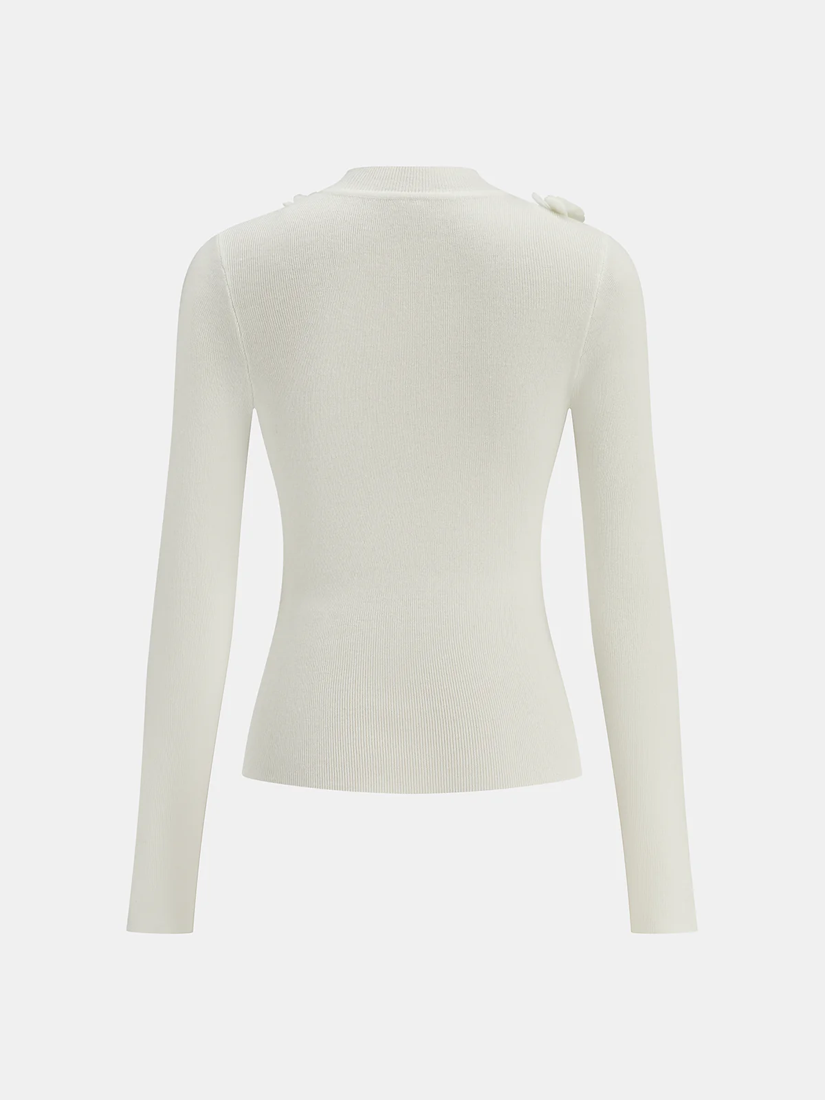 3D Floral Mock Neck Wool Blend Knit Top - Image 2