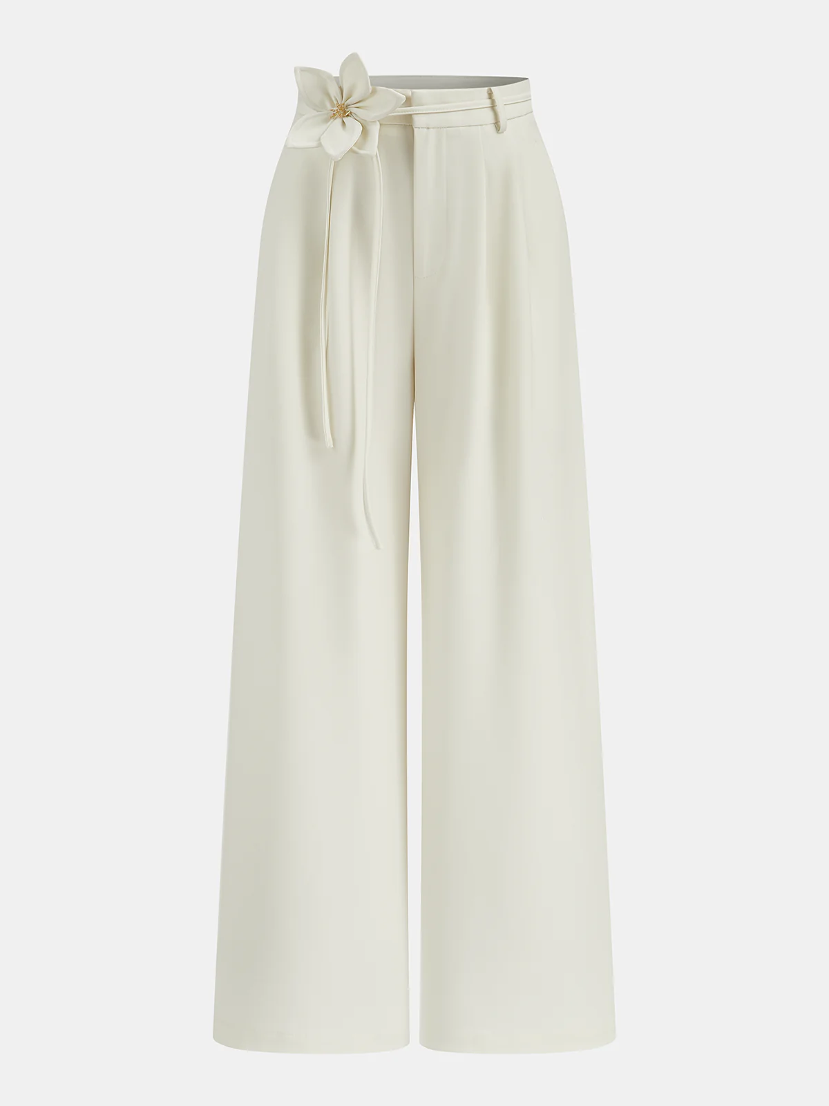 3D Floral Tie Wide-Leg Pants