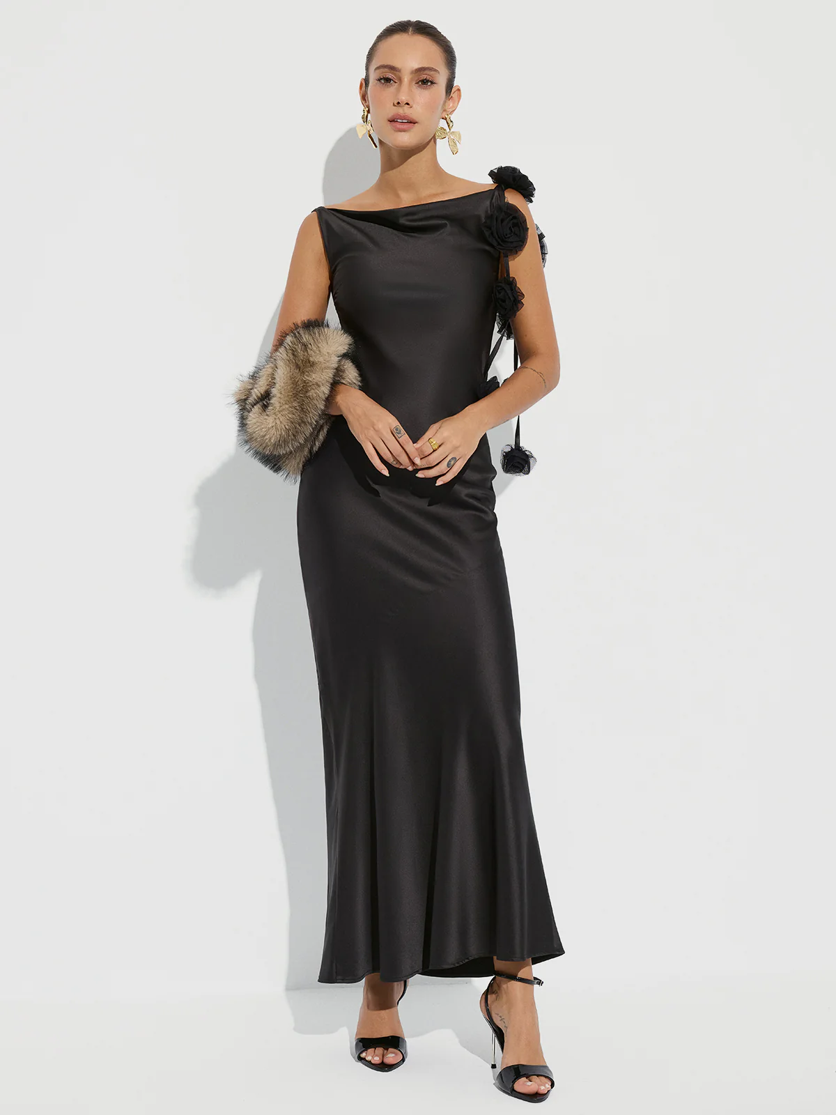 3D Flower Backless Satin Mermaid Dress - Image 3