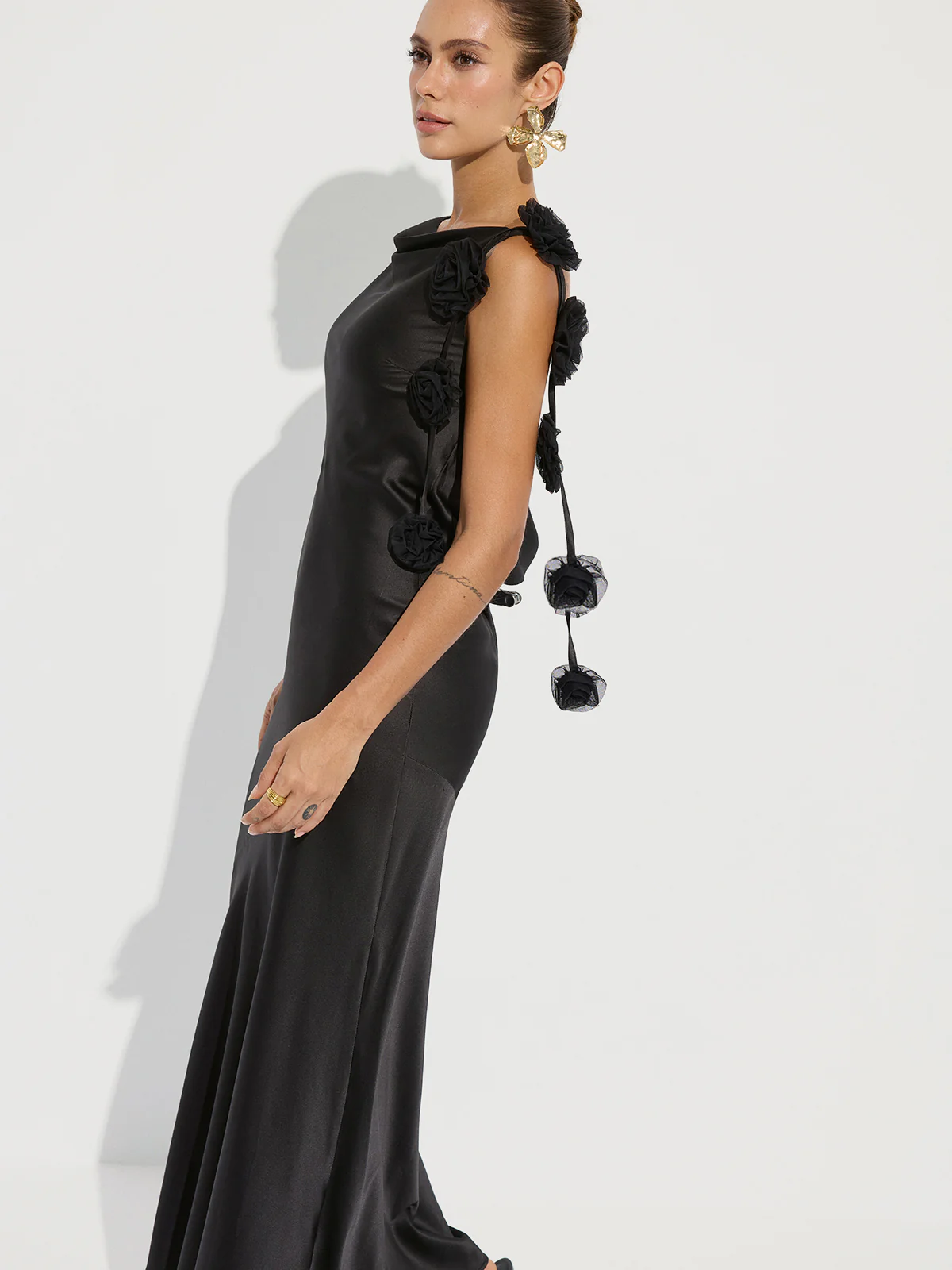 3D Flower Backless Satin Mermaid Dress - Image 4