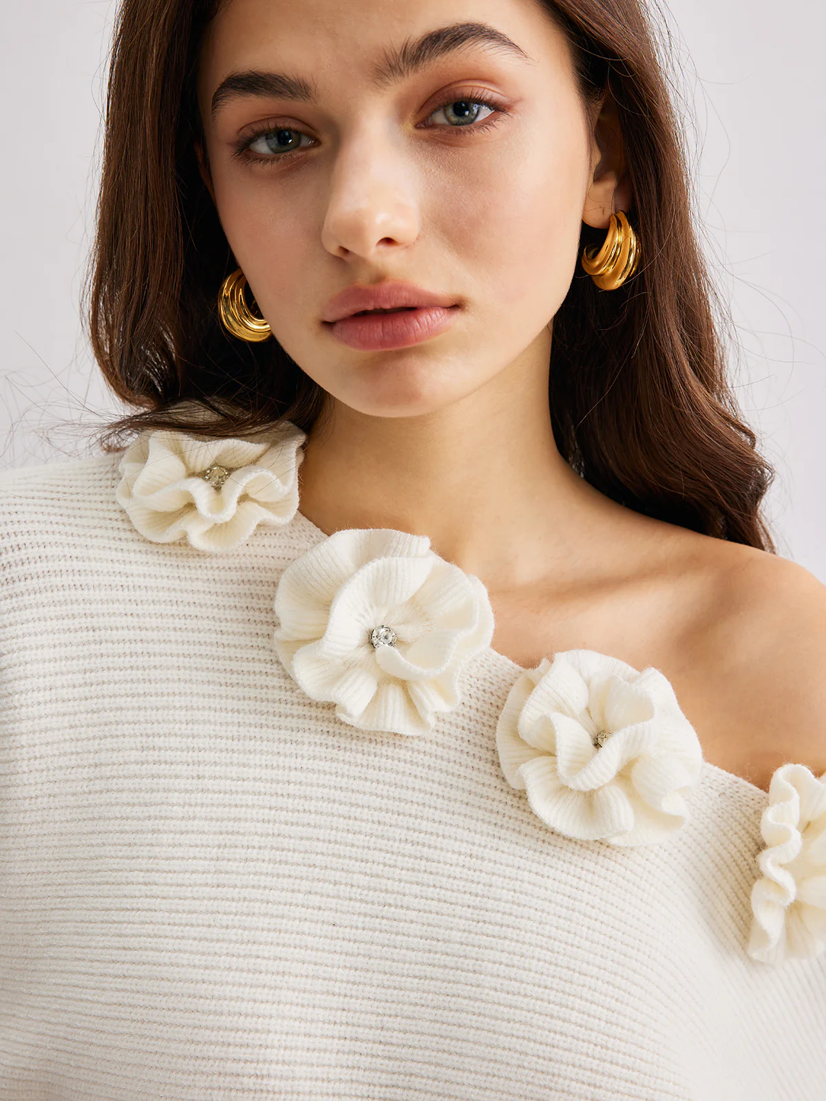 3D Flower Cold-Shoulder Sweater - Image 5