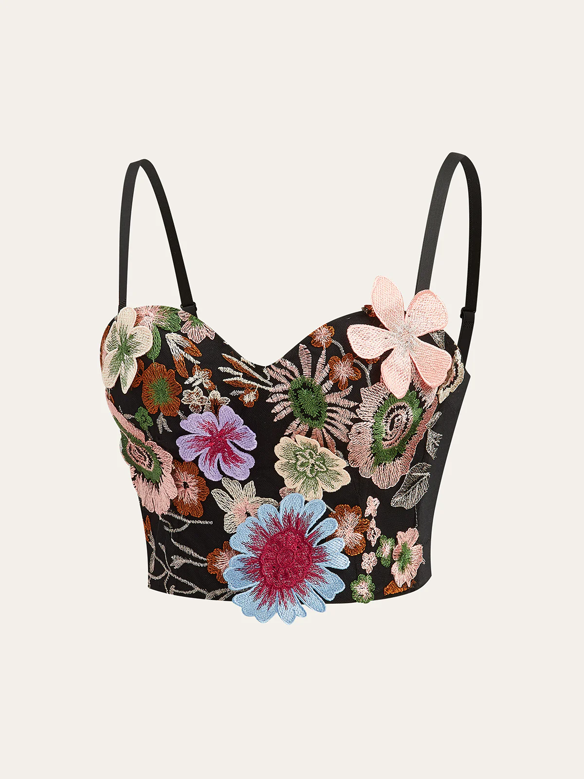 Semi-Sheer 3D Flower Embroidered Corset Top - Image 2