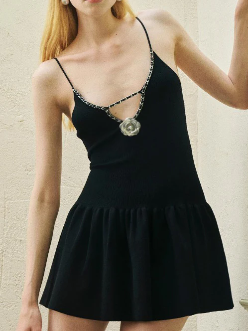 3D Flower Pleated Cami Short Dress - Image 3