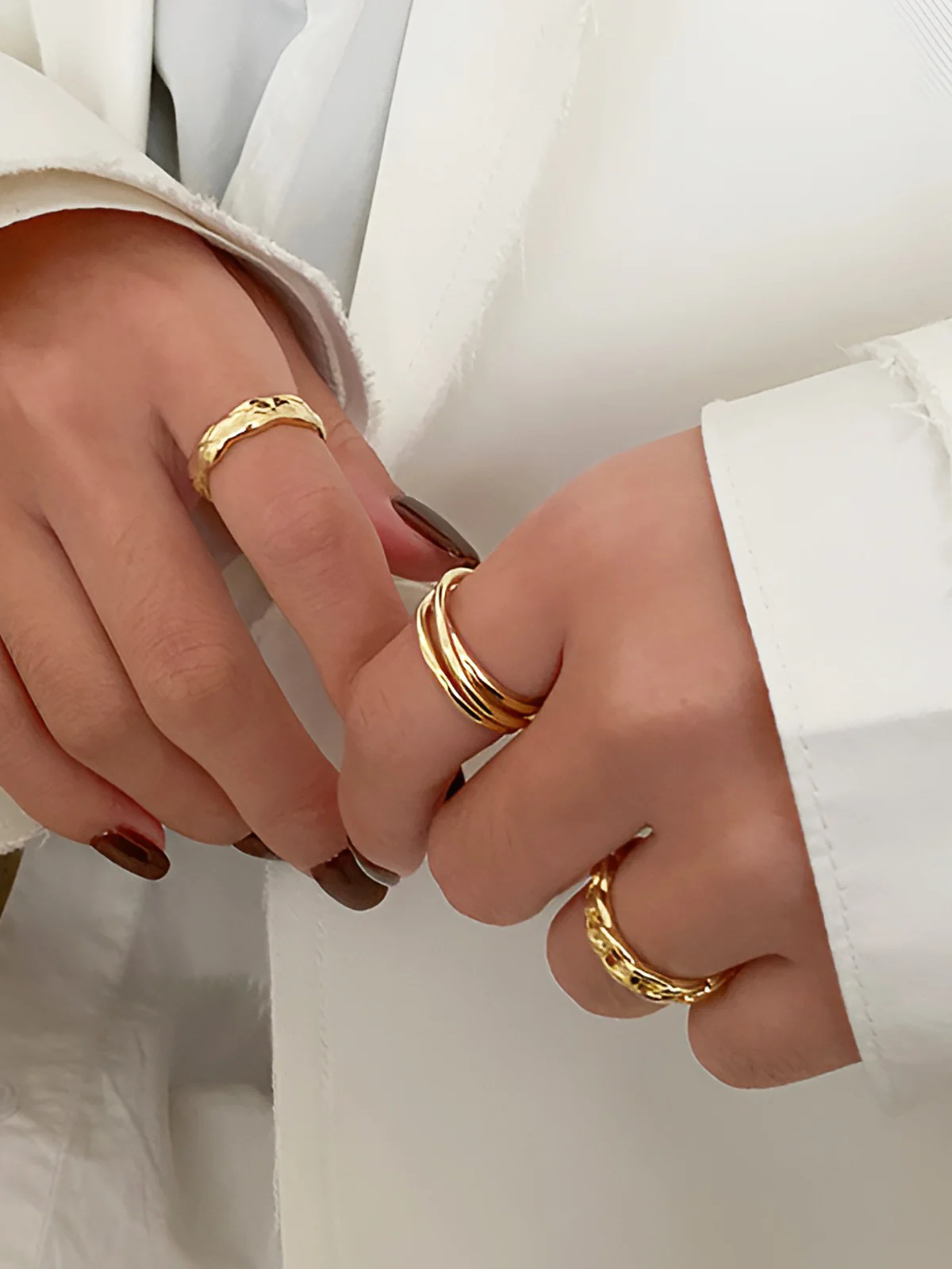 3pcs Golden Tunnel Twisted Hoop Ring - Image 3