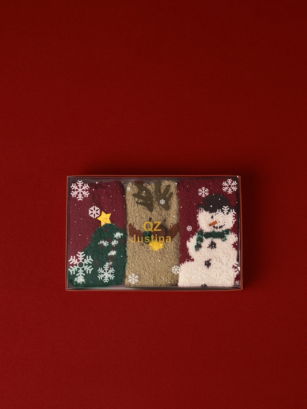 3pk Christmas Coral Velvet Socks With Box - Image 2