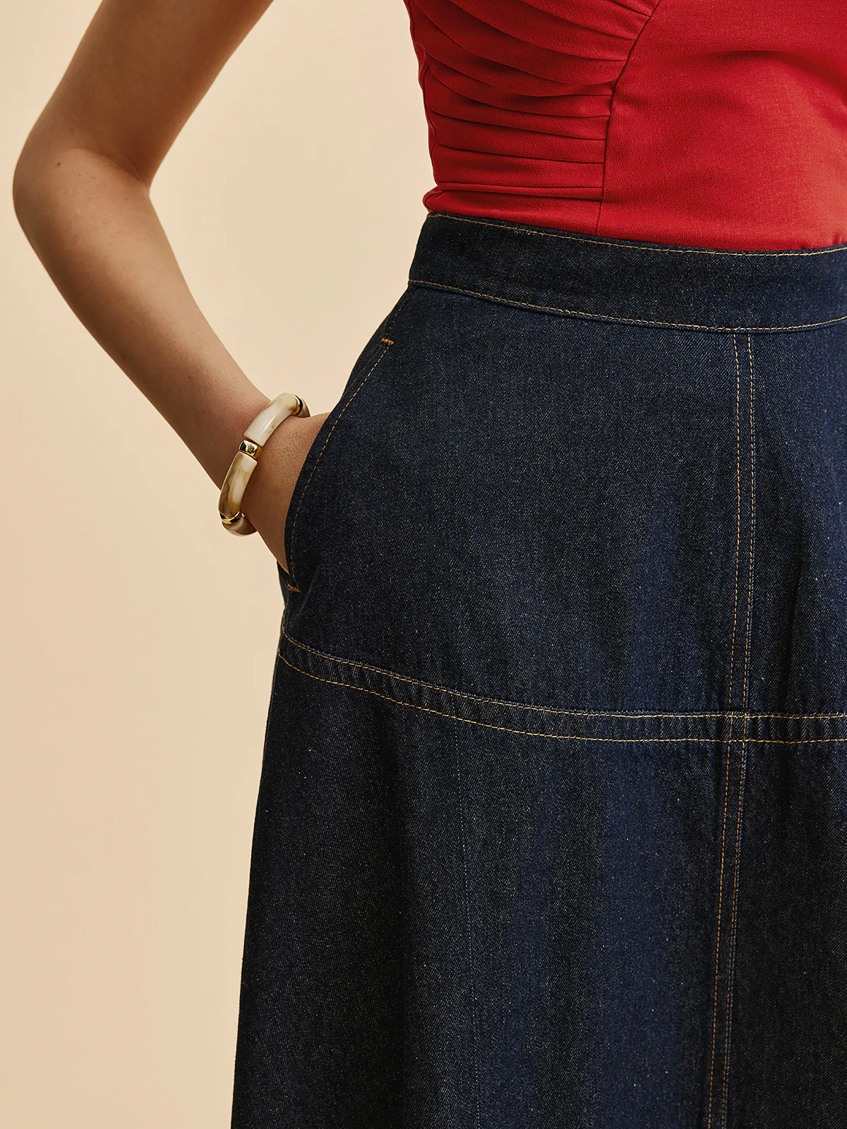 A-Line Denim Skirt With Side Pockets - Image 3