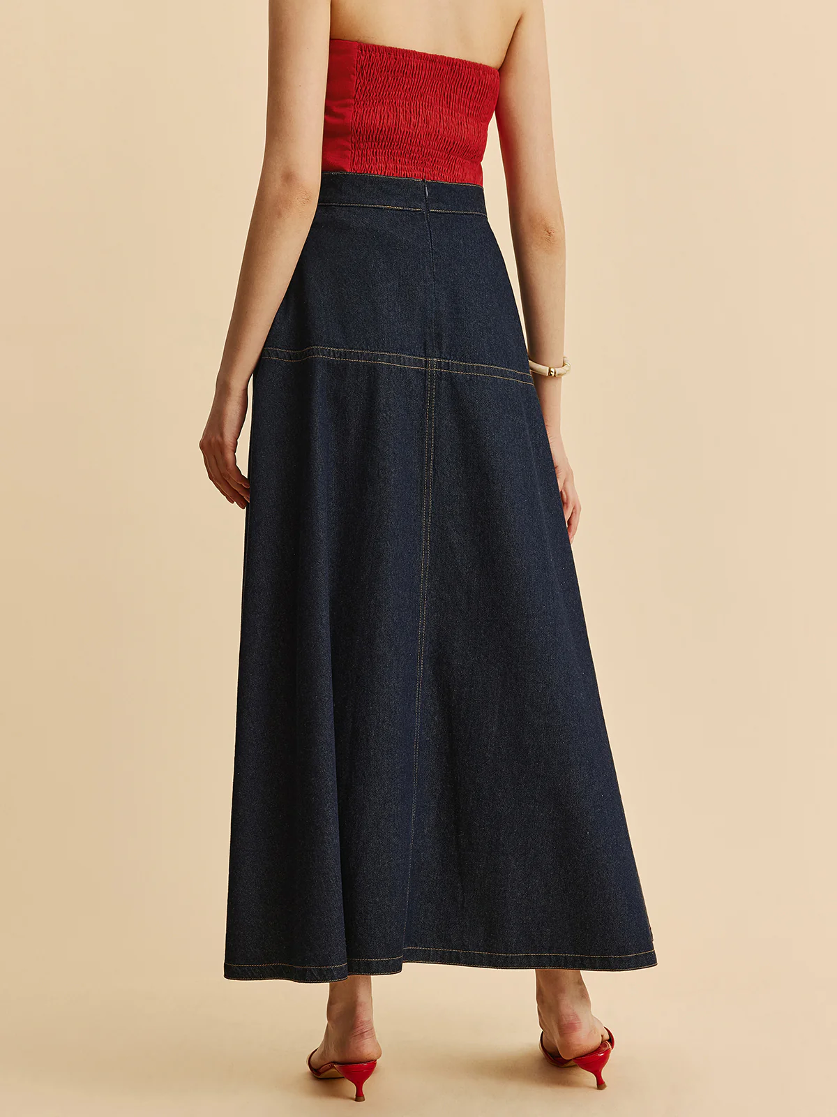 A-Line Denim Skirt With Side Pockets - Image 4