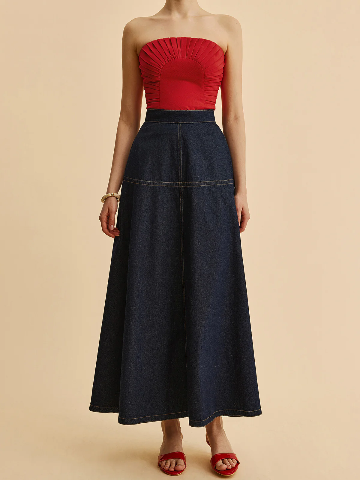 A-Line Denim Skirt With Side Pockets - Image 5