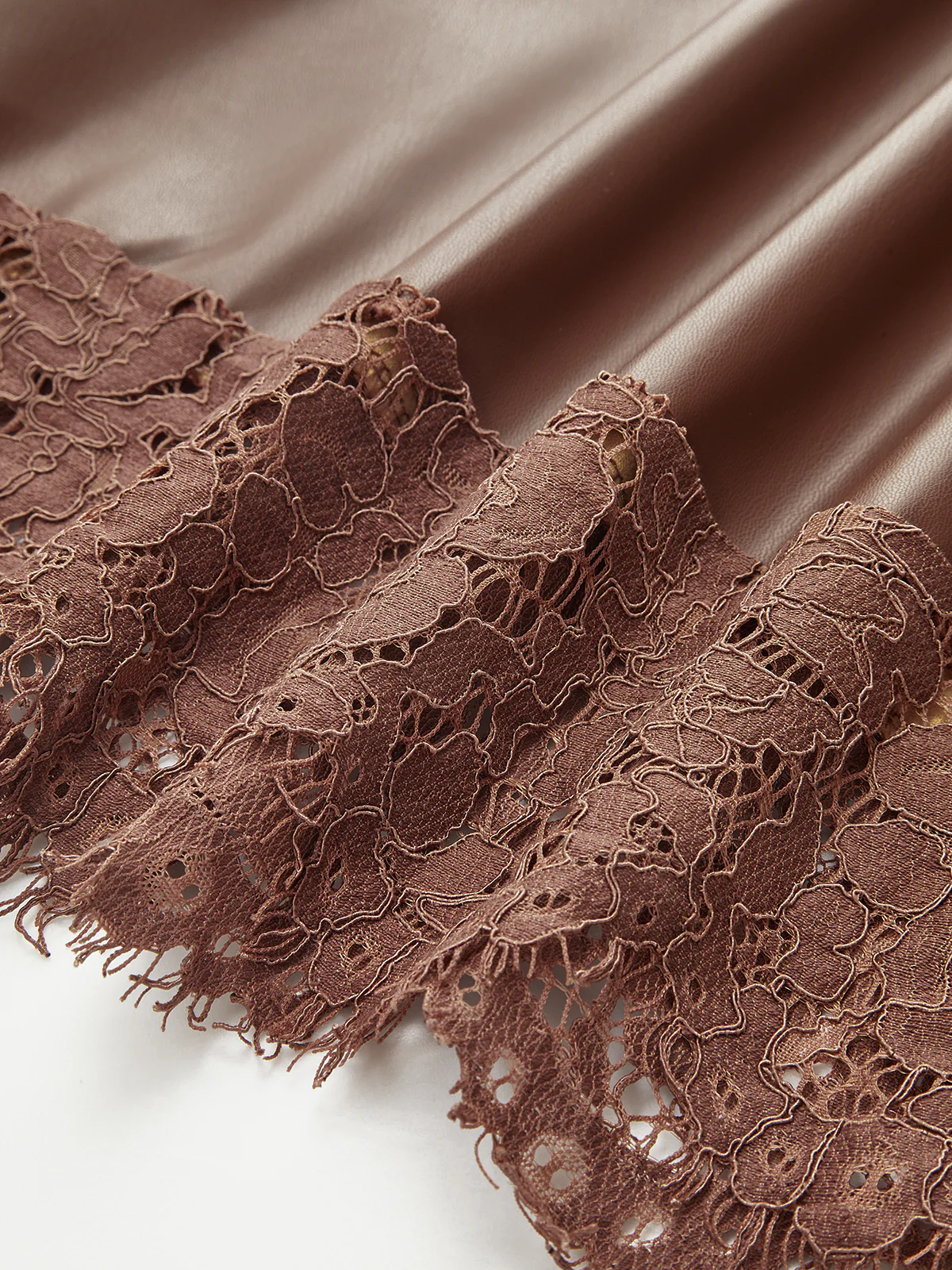 A-Line Lace Trim Faux Leather Midi Skirt - Image 3