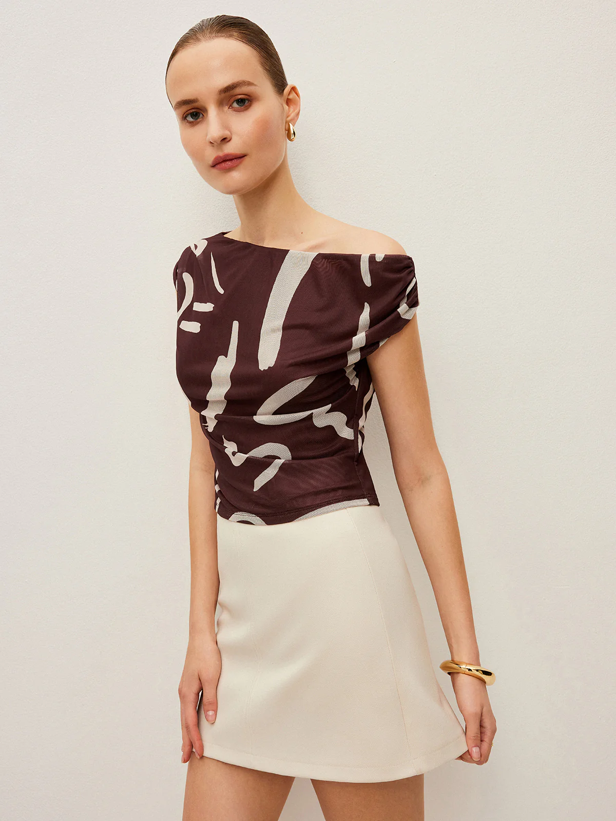 Abstract Print Off-Shoulder Top - Image 4