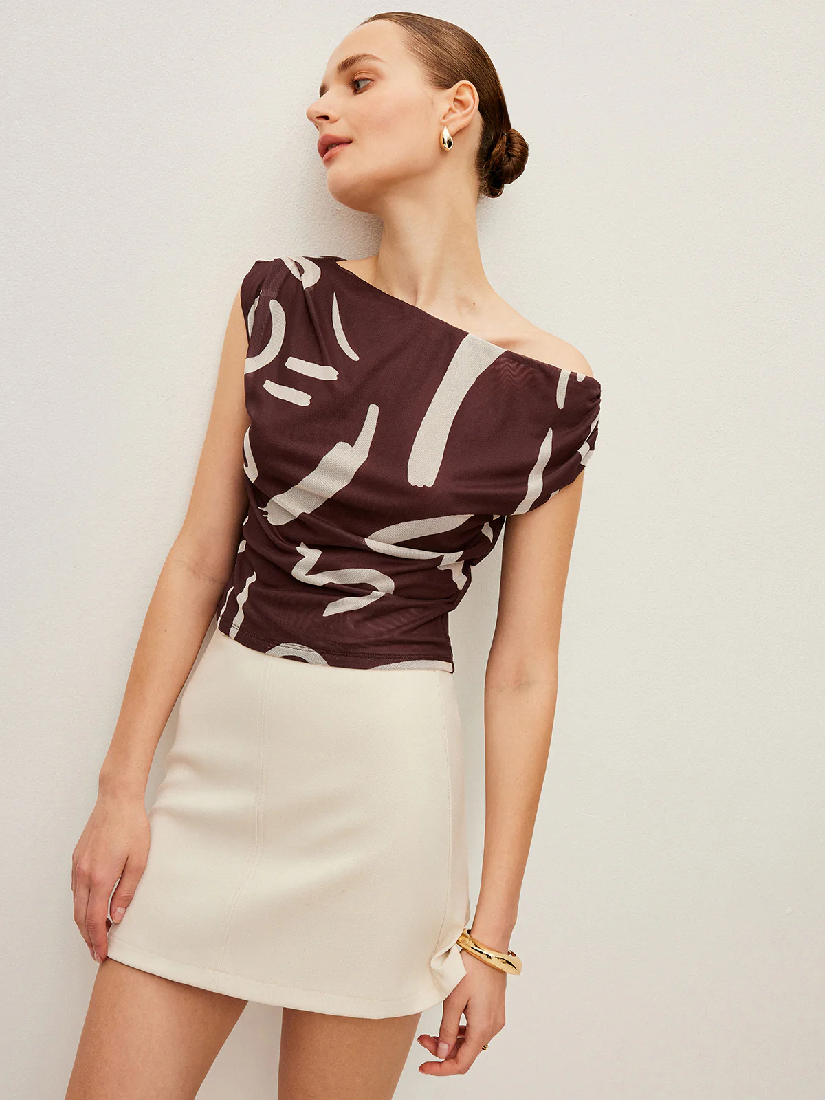 Abstract Print Off-Shoulder Top - Image 5