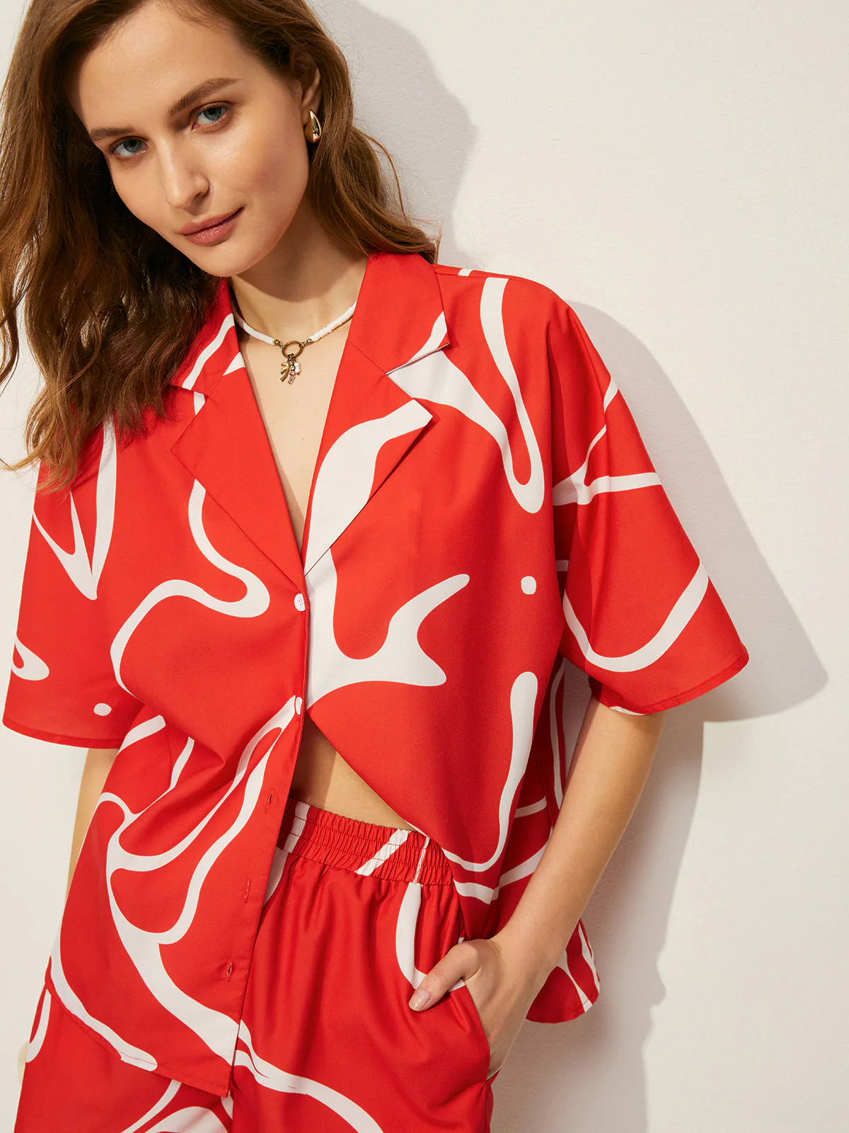Abstract Print Shirt With Shorts Set - Image 2