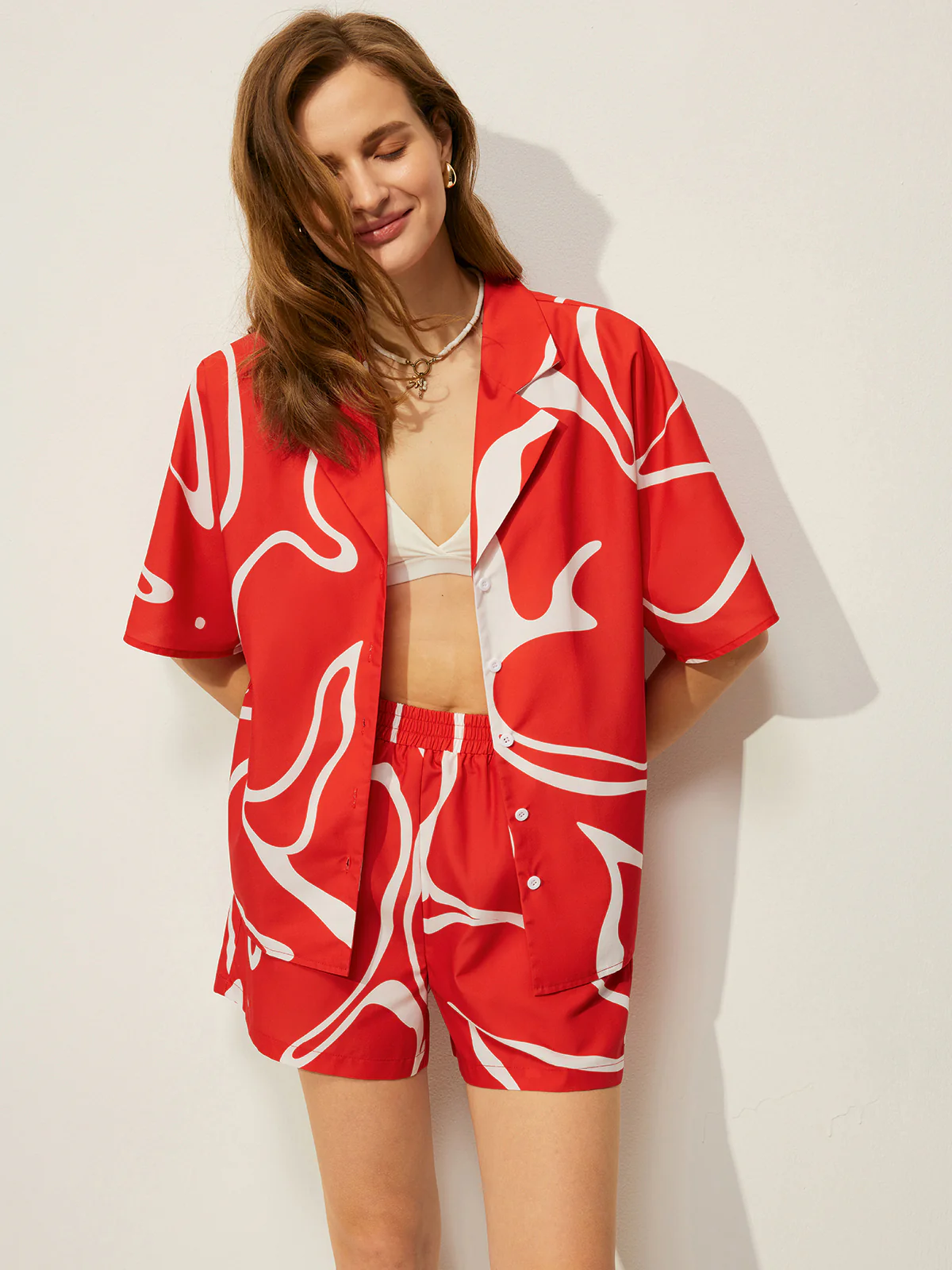 Abstract Print Shirt With Shorts Set - Image 3