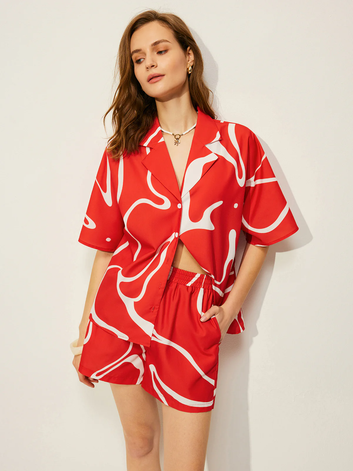Abstract Print Shirt With Shorts Set - Image 4