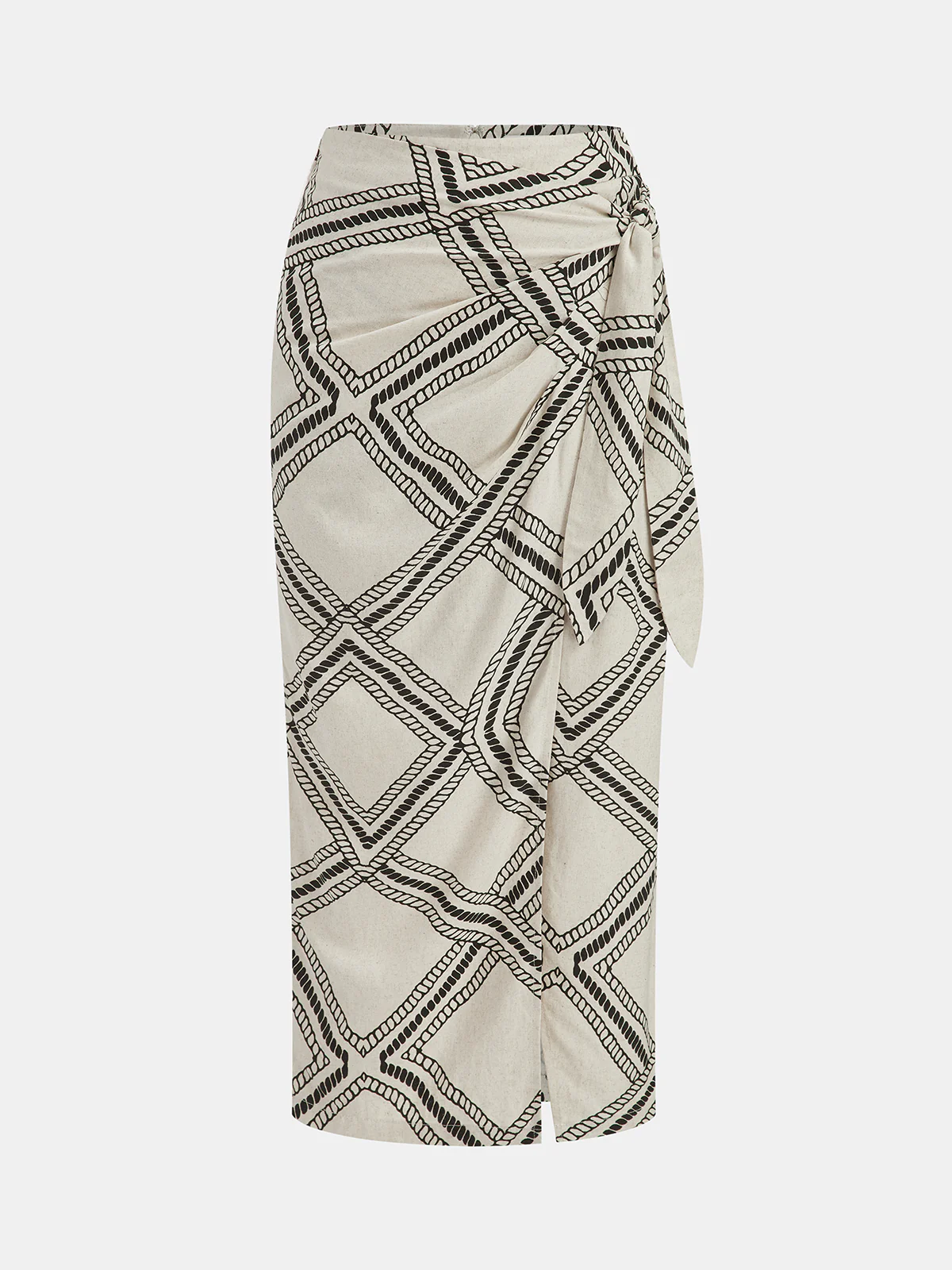 Abstract-Print Wrap Midi Skirt